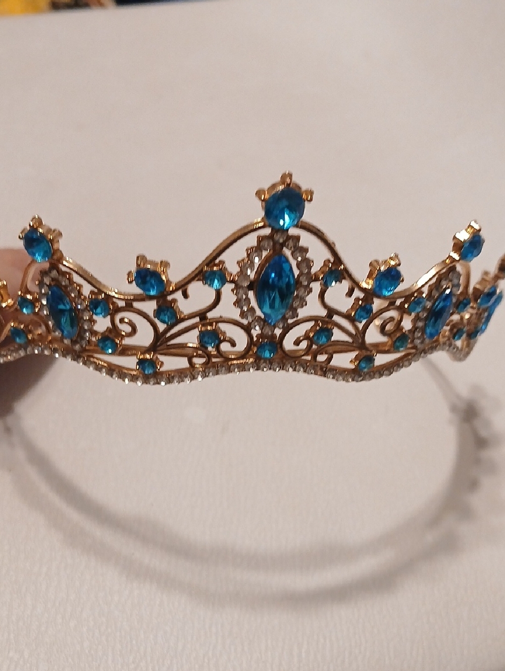 Gold-Tone Blue Crystal Tiara Headband